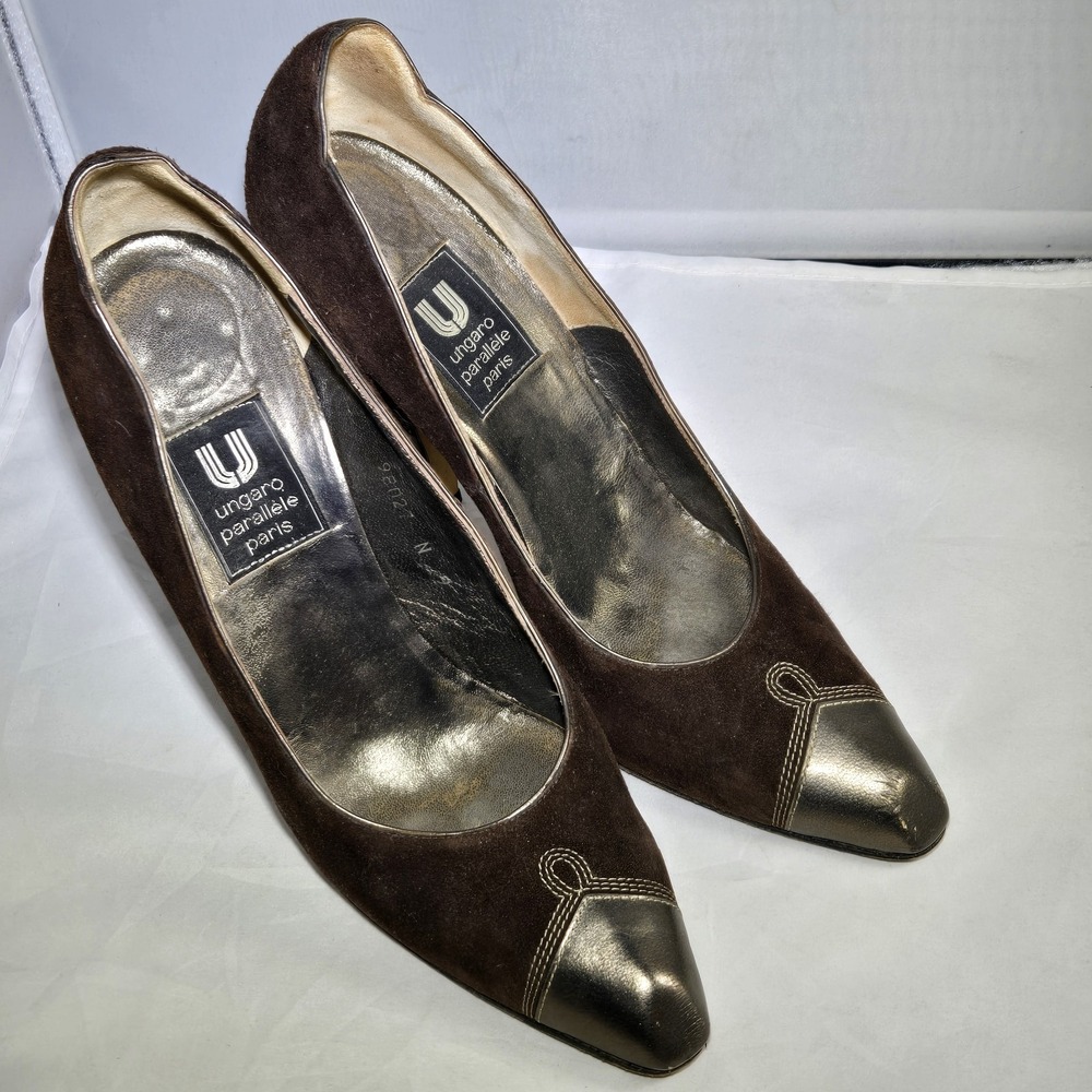 Emanuel Ungaro Parallele Paris Womens 9 Brown‎ Suede Pointed Toe High Heel Pumps